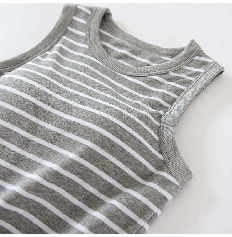 One Piece Pajamas Tops For Women New Fashion Striped Sleeveless Summer Sleepwear Shirt Slim Cotton Chest Pad Sleep T-Shirts