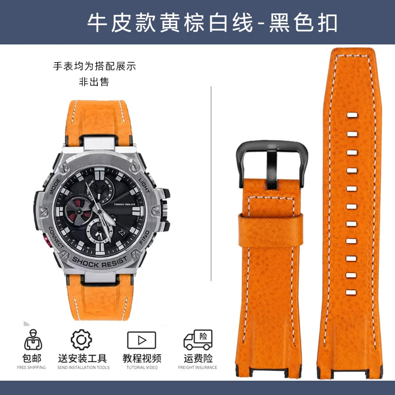 for Casio GST-S130/S110/S120/W130l/B100/W300 Strap Belt Genuine Leather Nylon Men's Watch Band Replacement bracelet Accessories