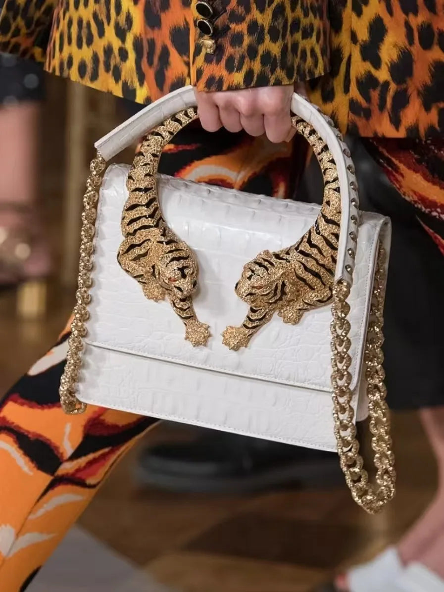 Chic Handbags For Women In Genuine Leather, By Luxury Brand With Decorative Elements, Timeless And Versatile Accessory