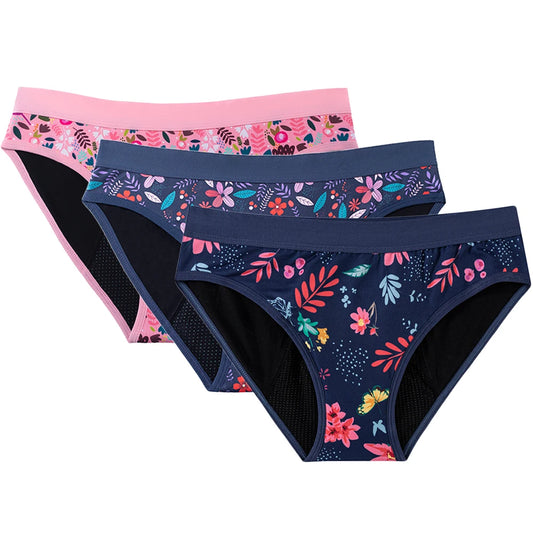 3PCS/Lot Girls Cotton Menstrual Panties For Teenager Printing Fabric Underwear 4-Layers Medium Flow Absorption Panties for Girls
