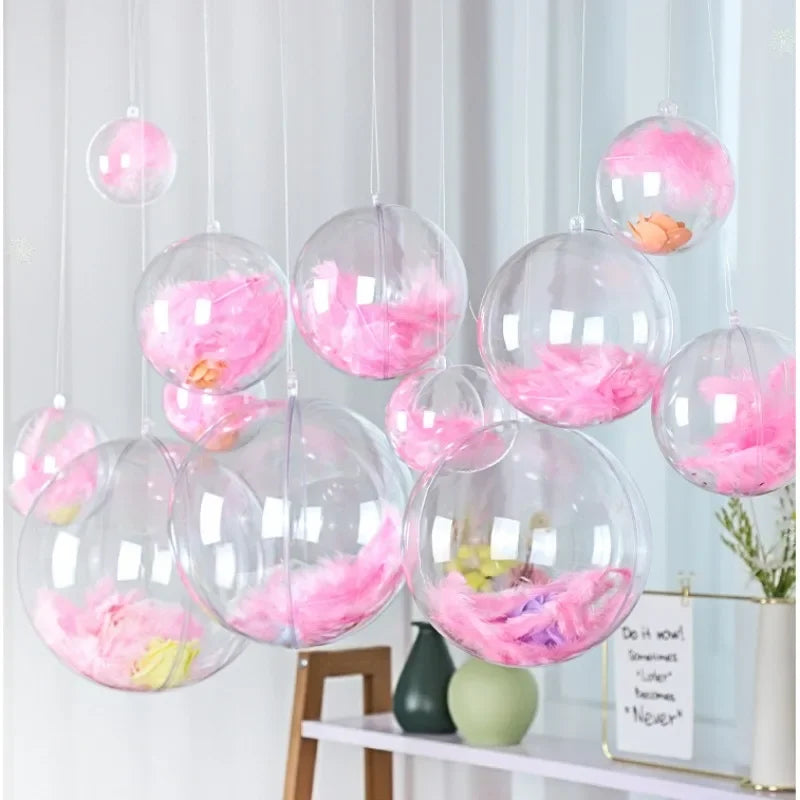 10Pcs Fillable Transparent Hanging Balls Plastic Christmas Ornaments Hollow Decorative Hanging Balls Xmas Tree Pendant Supply