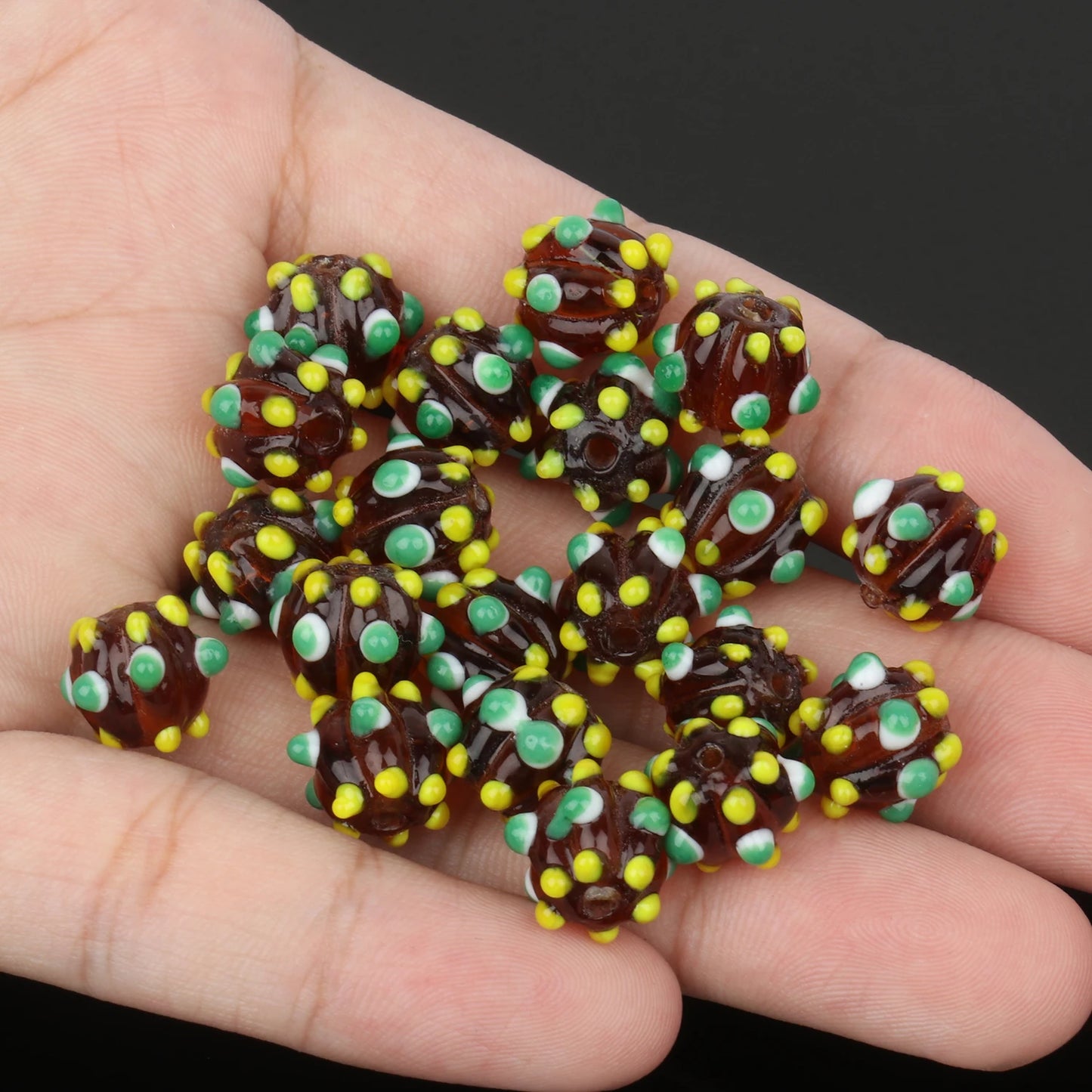 10mm Multicolor Murano Pumpkin Spot Lampwork Glass Loose Spacer Large Beads For Jewerly Making Diy Bracelet Earring Accessories