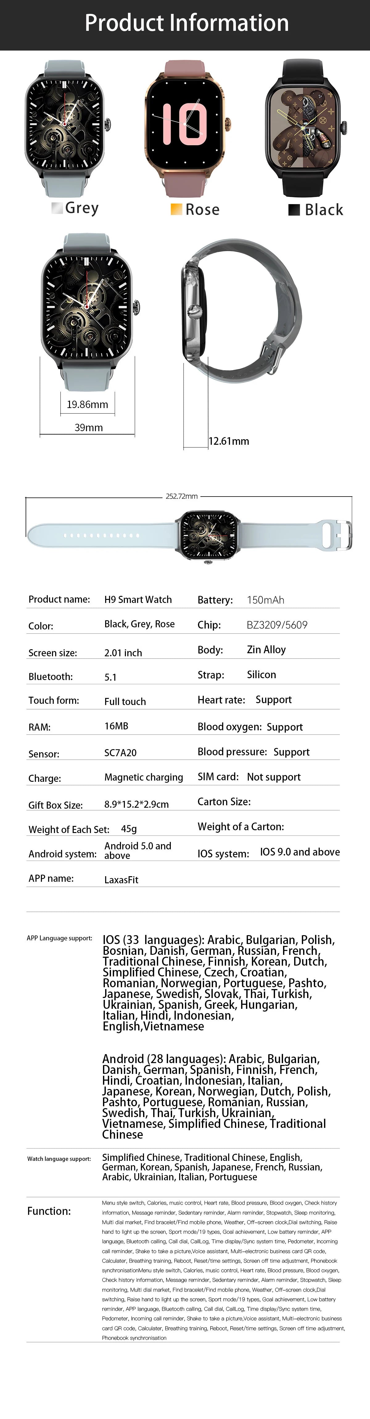 NEW 2.01'' Smartwatch Fitness Tracker Clock Sports Smartband Blood Pressure Monitor Smart Watches for Men Women IOS Android 2026