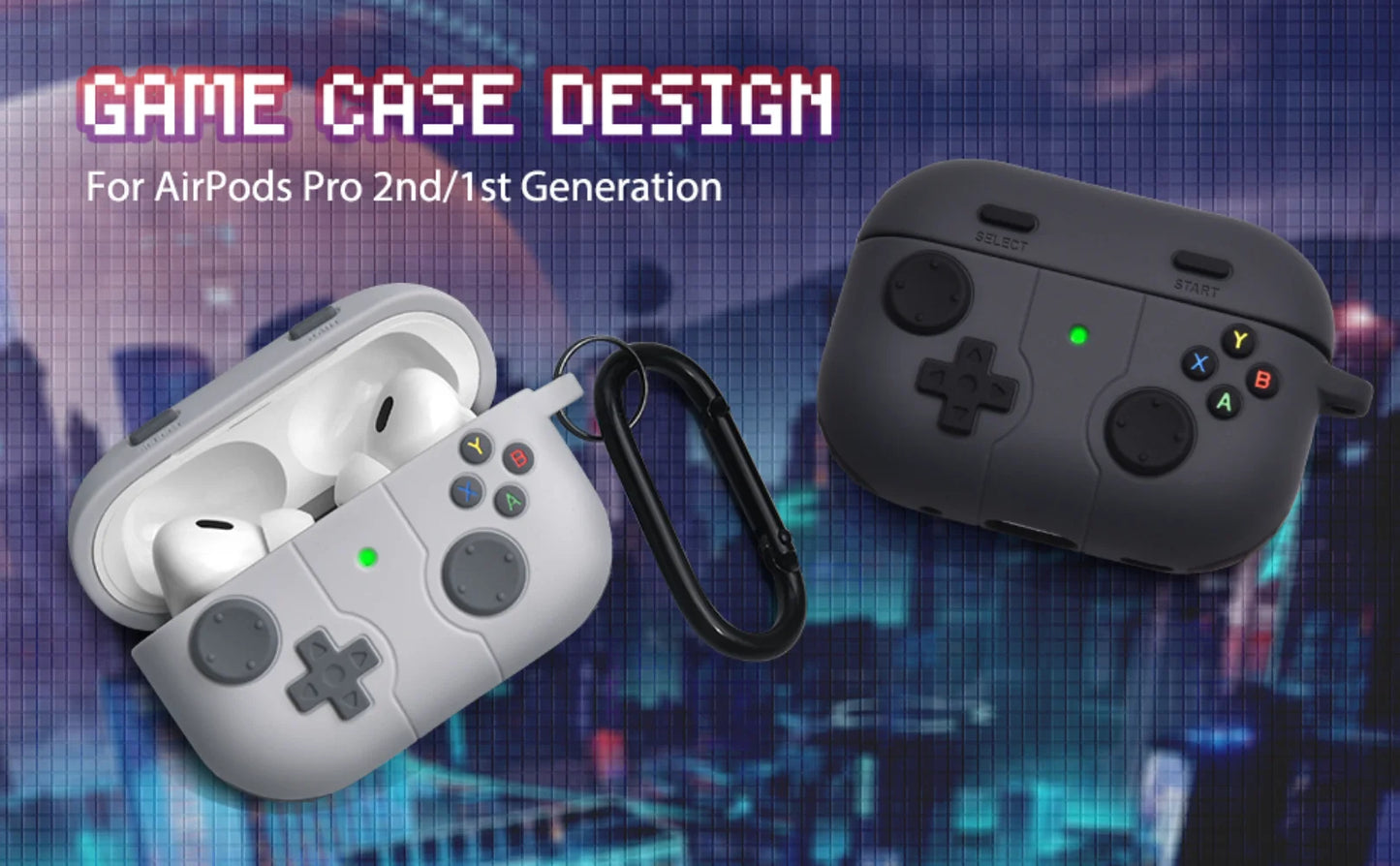 3D Gamepad Silicone Case for AirPods 4 2024/Pro 2, Cute Cartoon Shockproof Cover with Carabiner, Wireless Charging