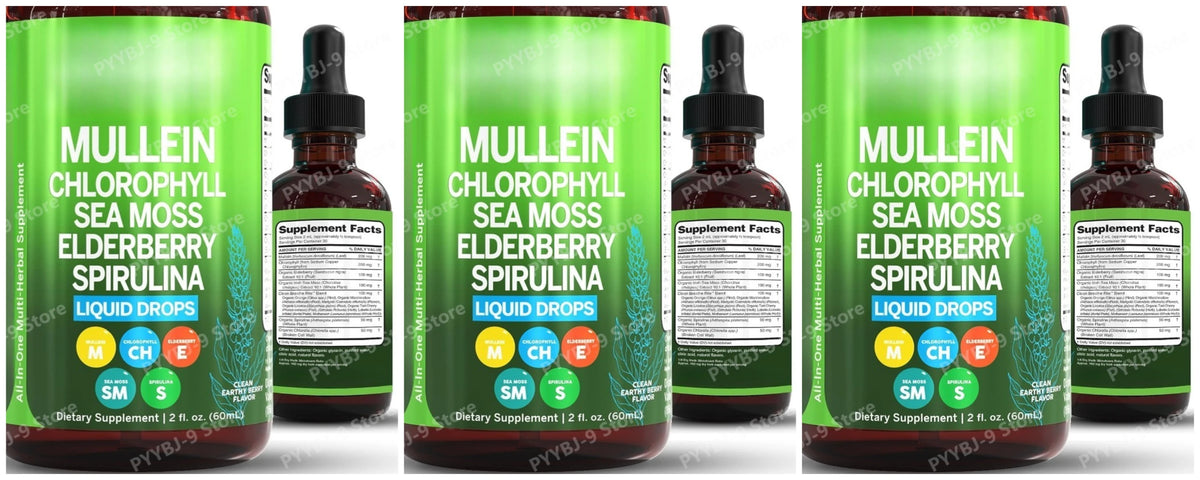 Mullein Drops Liquid Chlorophyll Elderberry Sea Moss Spirulina Chlorella Marigold Lung Cleanse Tincture Men Women 2 Fl Oz