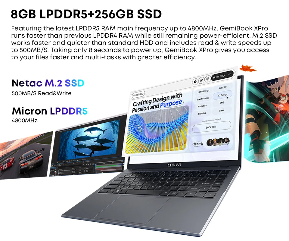 CHUWI GemiBook XPro Laptop 8GB LPDDR5 256GB SSD Intel N100/N150 UHD Graphics 12th Gen 14.1'' FHD 1920*1080 Windows 11 Laptops