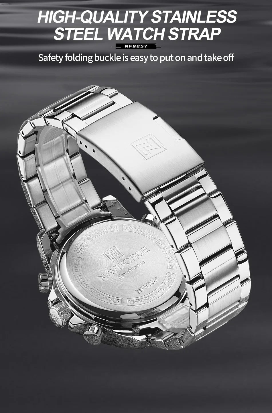NAVIFORCE Men's Watch 3ATM Waterproof Multifunctional Dual Display with Date Stainless Steel Strap Luxury Business Wristatch