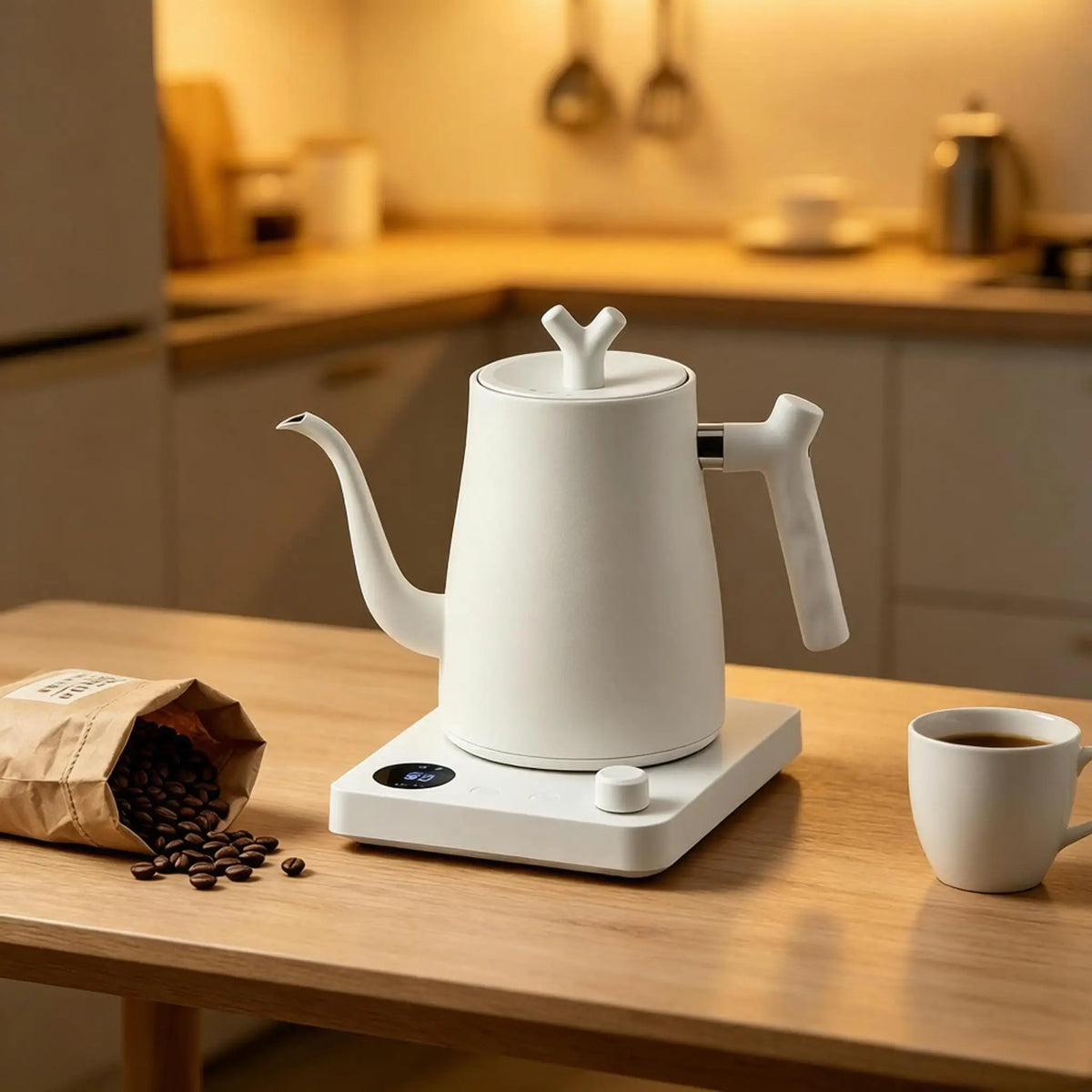Smart Electric Gooseneck Kettle 1L 1000W, Stainless Steel Pour Over Coffee/Tea, 40-100°C Temp Control, Auto Shut-Off
