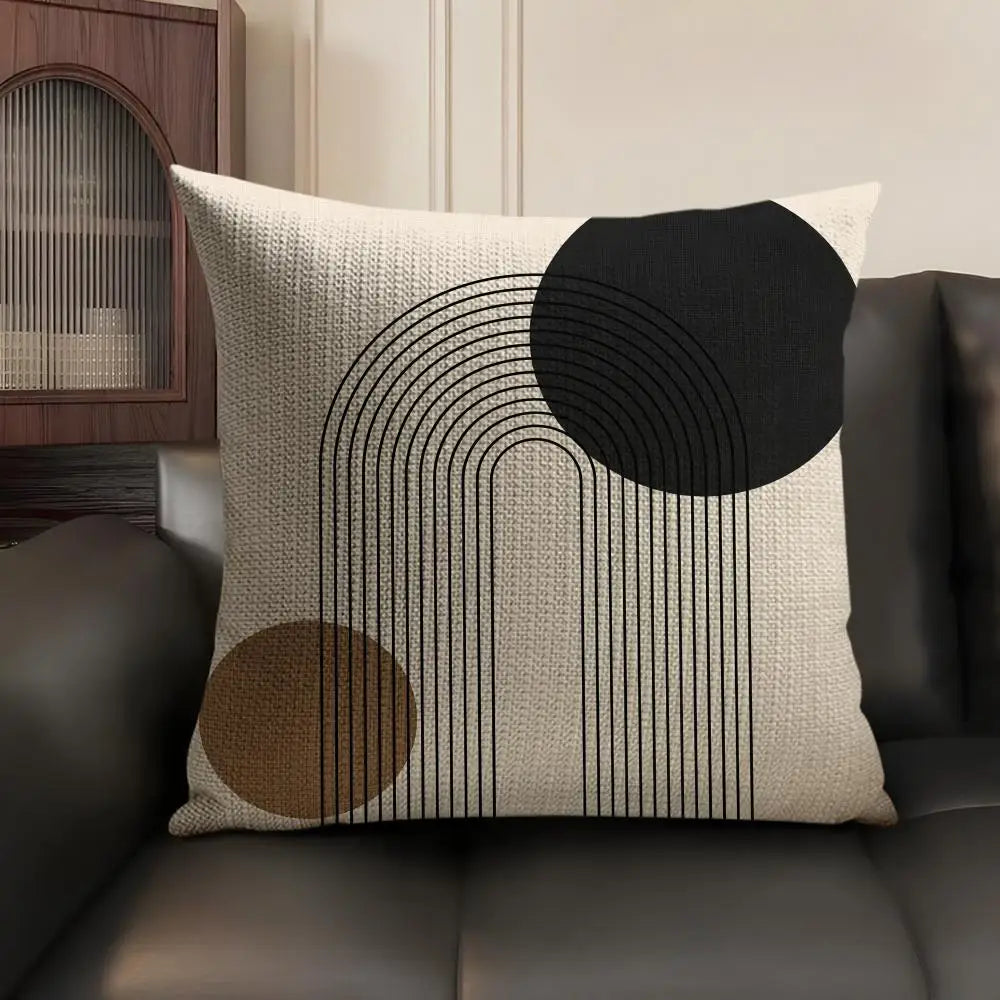 Minimalist Geometric Line Cushion Cover Natural Linen Pillow Case Organic Fabric Double Sided Print Sofa Home Decor Gift