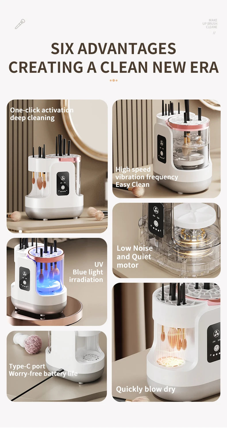 USB Electric Makeup Brush Cleaner 3-in-1 with Automatic Quick-Drying Support Device - Makeup Brush Cleaning And Drying Book Tool