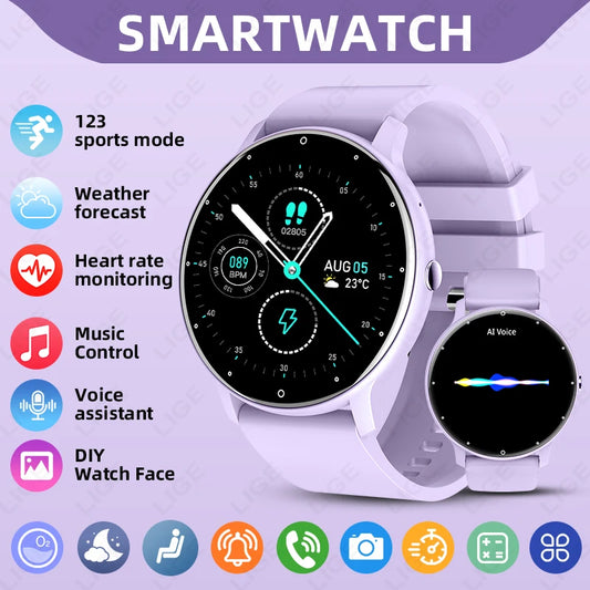 LIGE 2025 New IP68 Waterproof Sport Fitness Tracker Smart Watch Full Touch Screen Bluetooth Call Smartwatch for Men Women