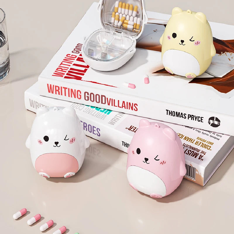 Cute Cartoon Bear Mini Pill Box 5 Independent Sealed Compartments Moisture-proof Portable Pocket Travel Medicine Tablet Storage