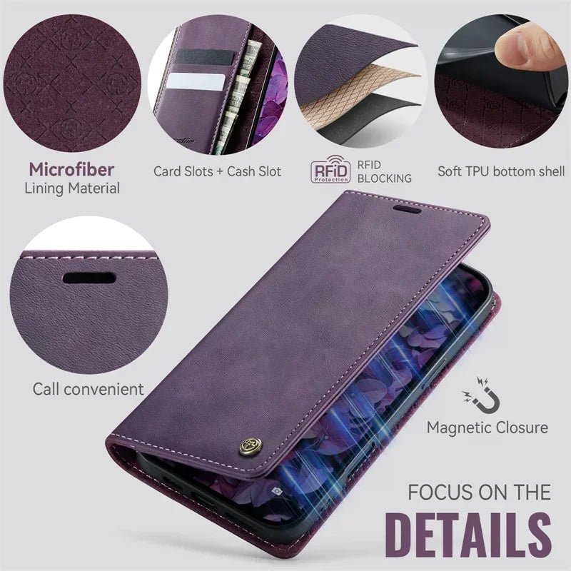 Magnetic Leather Wallet Card Phone Case For iPhone 17E 17 Air 16E 16 Pro Max 15 Plus 14 13 12 11 Flip Wireless Charging Cover
