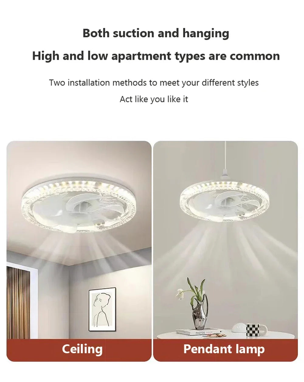 Modern Ceiling Fan With LED Light And Remote Control E27 Fan Lamp 4 Speed 360° Circulating Air For Kitchen Room Home Lighting