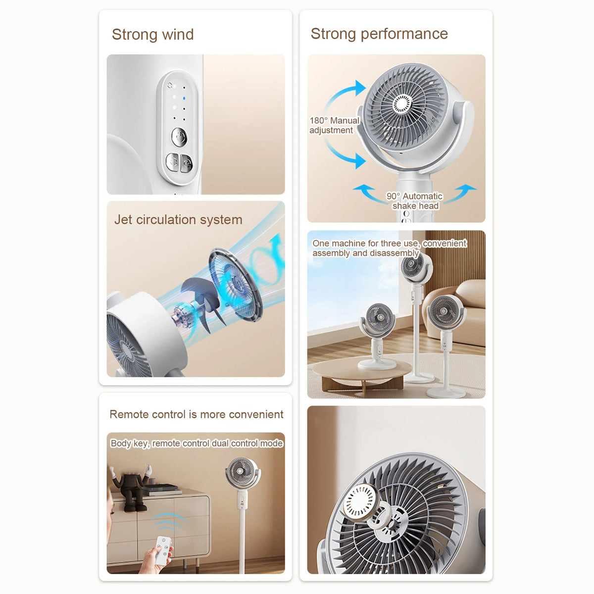 Quiet Standing Fan with Remote Control 5 Wind Speeds 8h Timer Adjustable Height Floor Desk Oscillating Air Circulating Fan
