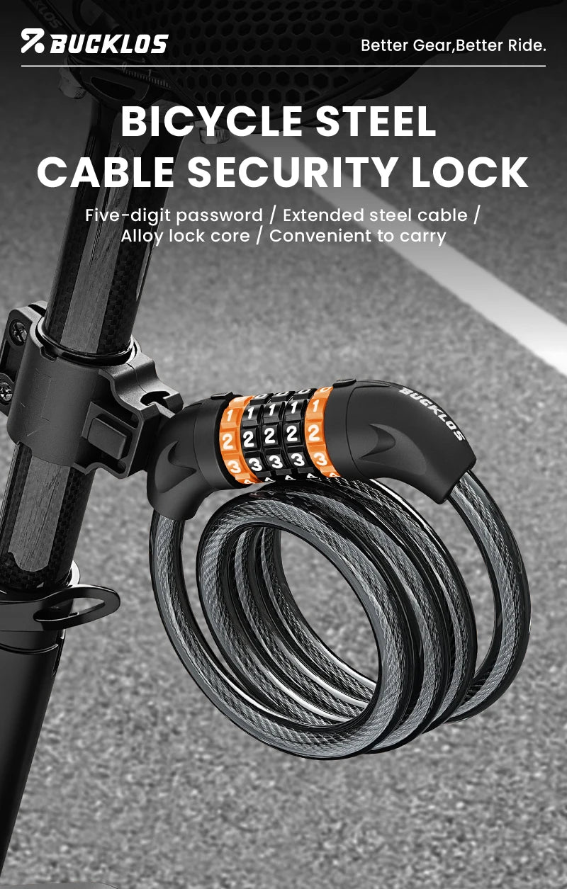 BUCKLOS 5 Digit Anti-theft Bike Password Lock Bicycle Cable Lock Steel Cable Motorcycles Locks 1.2M Zinc Alloy E-Bike Locks