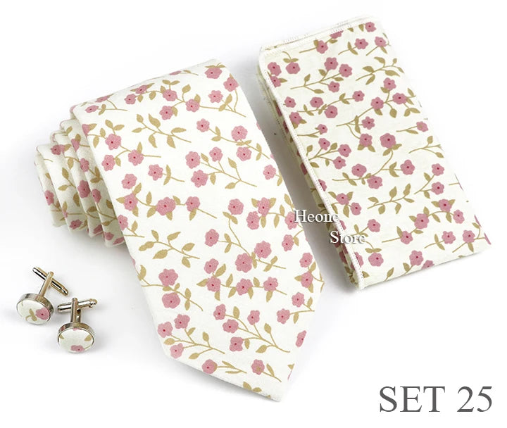 Hot Sell 3PC Chic Elegant Floral Tie Set Pocket Square Cufflinks For Men Women Wedding Party Dinner Suit Tuxedo Accessory Gift