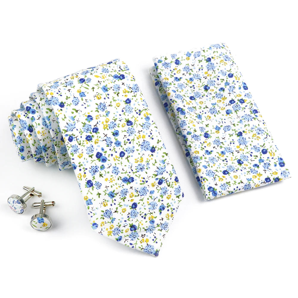 Hot Sell 3PC Chic Elegant Floral Tie Set Pocket Square Cufflinks For Men Women Wedding Party Dinner Suit Tuxedo Accessory Gift