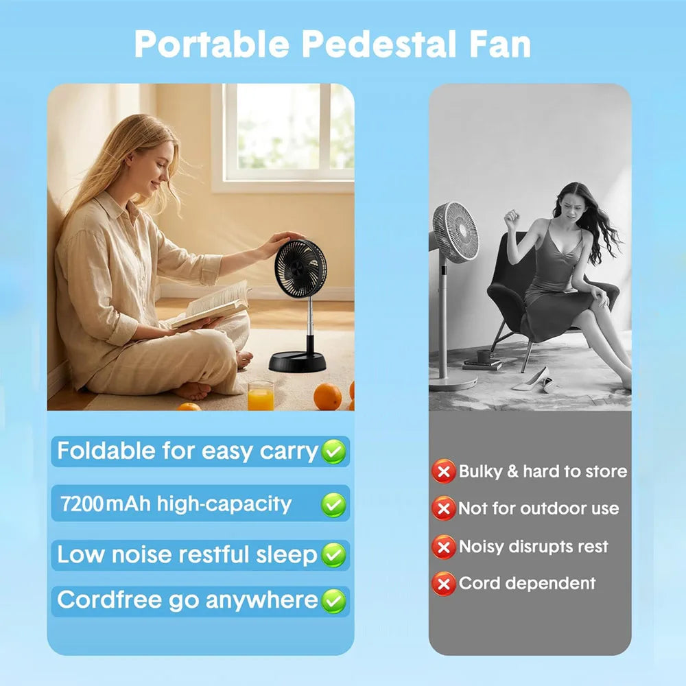 Home Bedroom Outdoor Camping Foldable Vertical Desktop Electric Fan Remote Control Silent Timed Left Right Rotation Black Fan