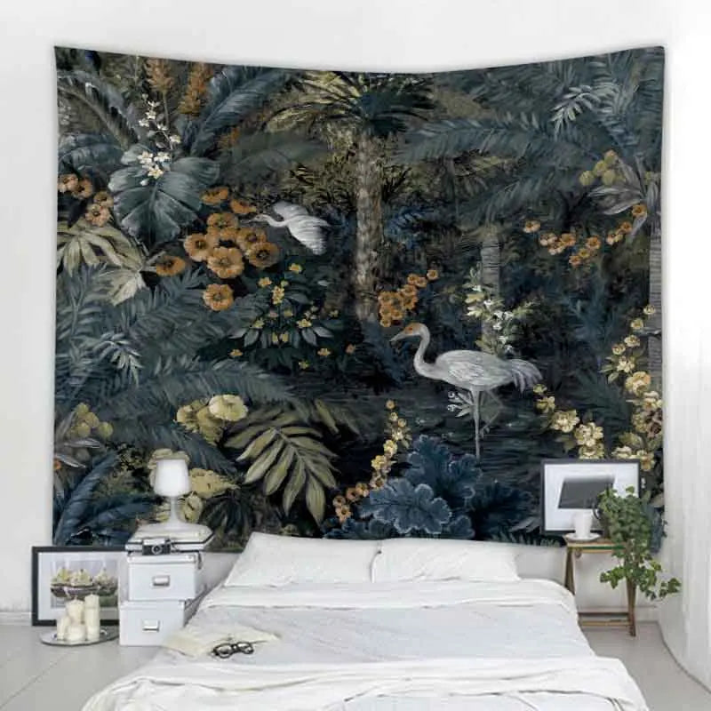 Psychedelic Animals Tapestry Wall Hanging Retro Tropical Plants Background Cloth Boho Hippie Kawaii Home Decor Yoga Mat Sheets