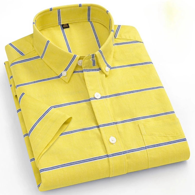 Plus size14XL 100%cotton oxford summer short sleeve shirts for man slim fit casual plian shirt striped elegant designer clothes