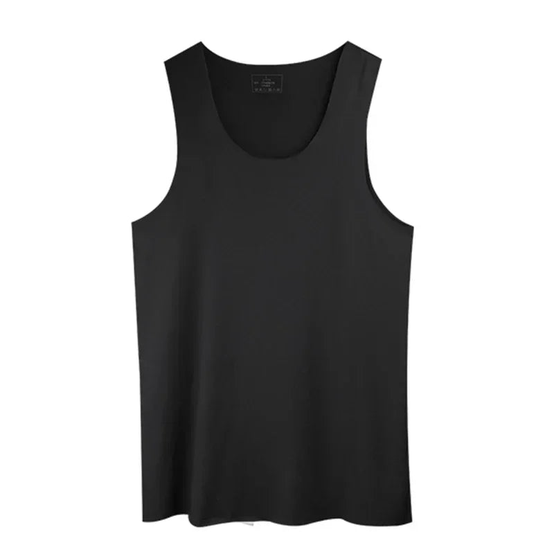 Men's ice silk sports trackless solid color I-word sweat vest single sleeveless tight-fitting fitness one-piece base shirt