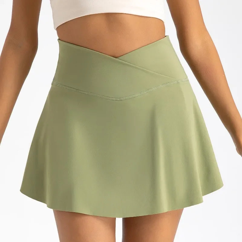 Women Fitness Shorts Skirts Yoga Seamless Leggings High Elastic Sports Fashion Gym Trainning Tennis Dresses High-Waist Skirts