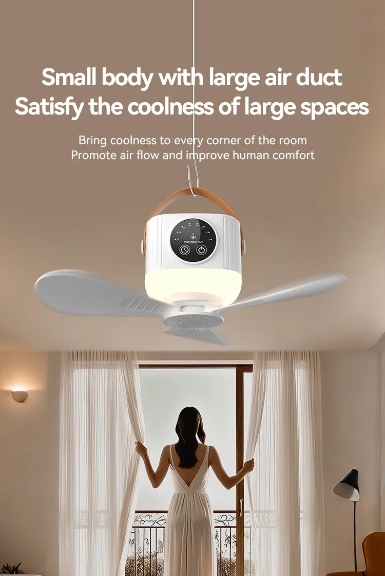 7200mAh Remote Control Timing USB Ceiling Fan 4 Gears Detachable Blade Portable Silent Cooling Outdoor Tripod Tent Camping Fan