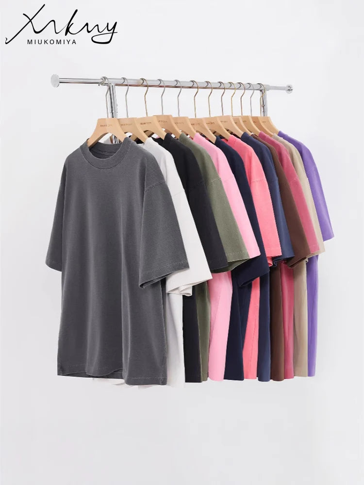 MiuKoMiYa Summer Loose T Shirts Women Basic Cotton Wahsed Short Sleeve Tees Oversized Casual Basic Female T Shirts Streetwear