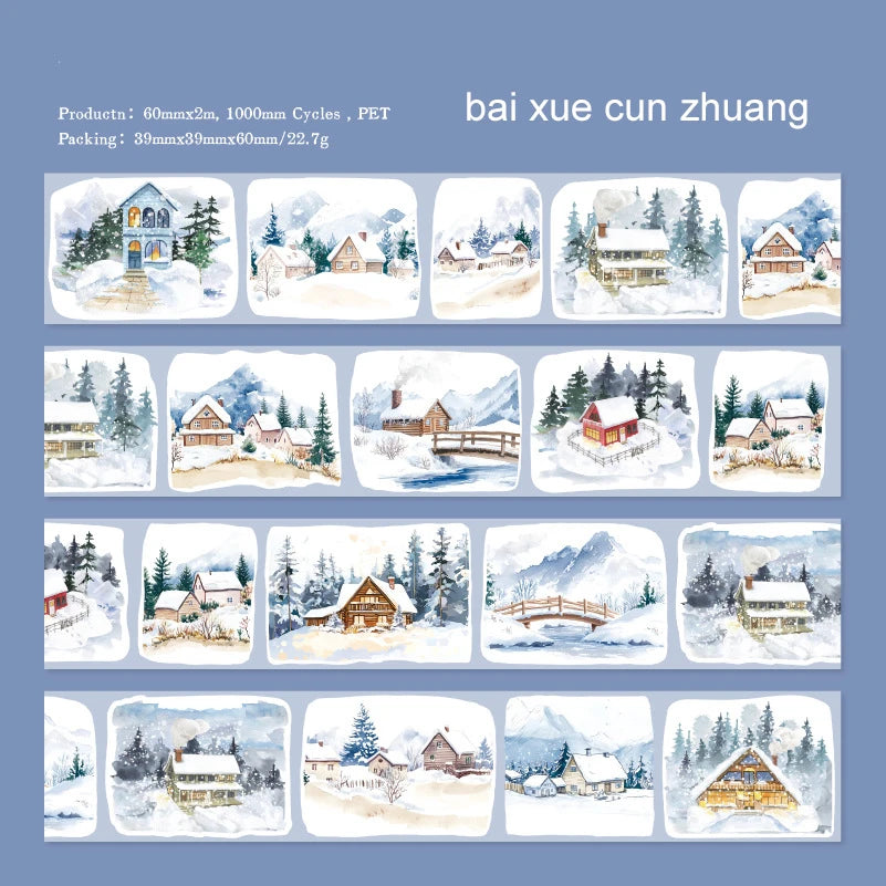 JIANWU 60mm*200cm Four Seasons with You Series Vintage Building Landscaping PET Tape Creative DIY Journal Collage Stationery