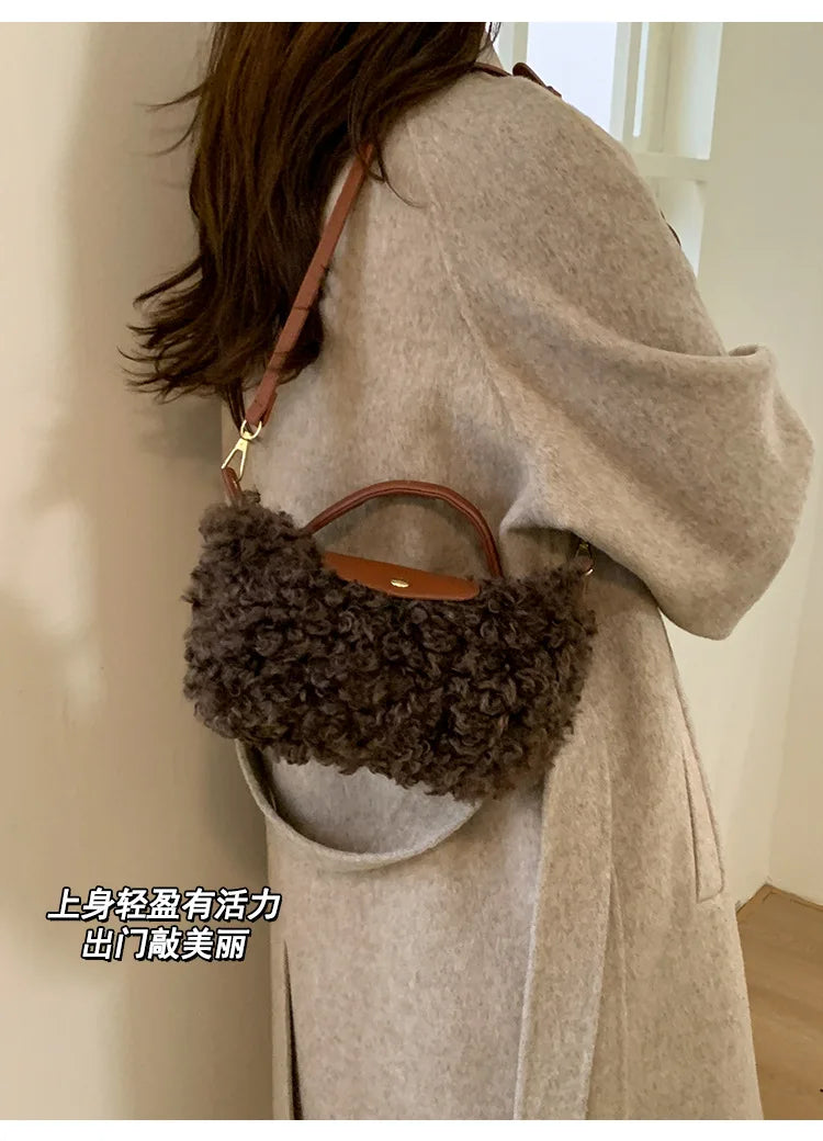 Luxury Women's Bags Plush Winter Shoulder Crossbody Fashion Trend Lightweight High Quality Dumpling Bags Lamb Fur Wings Handbags