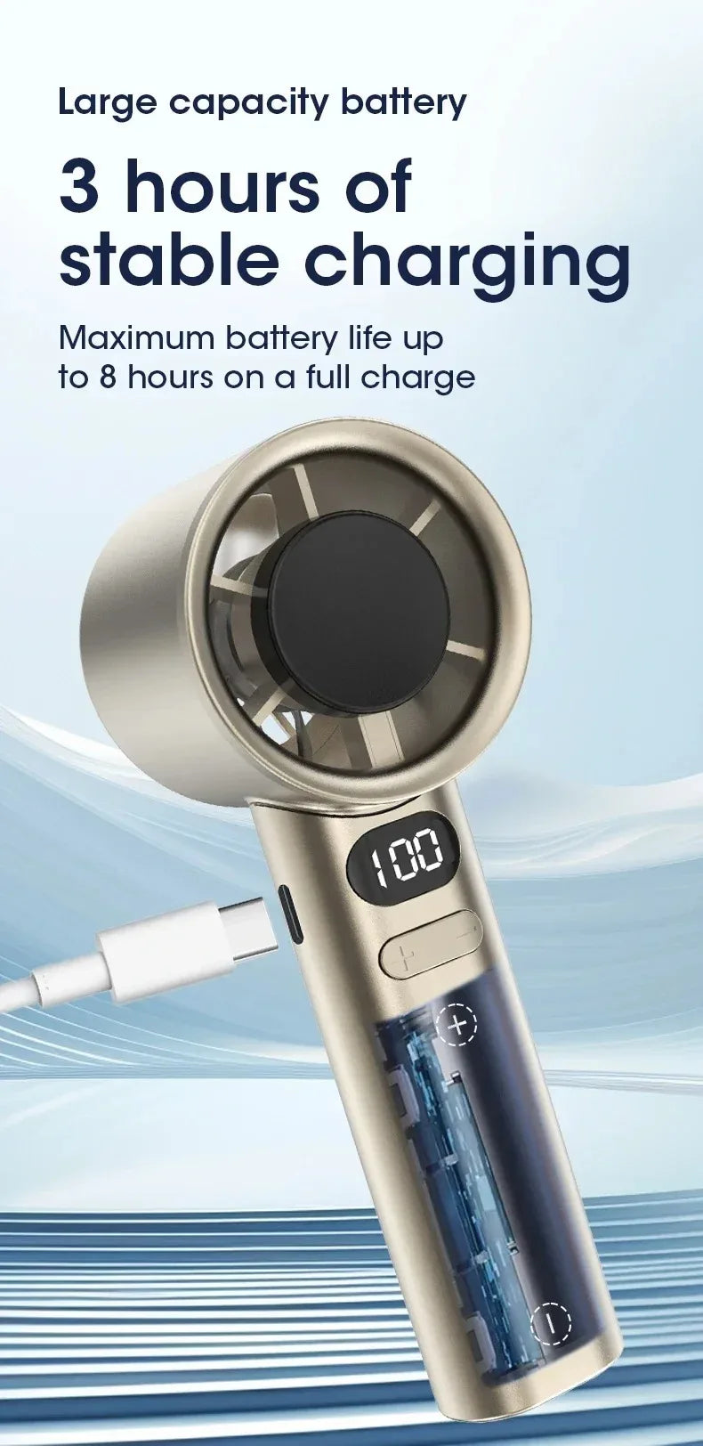 Mini Handheld Fan Portable Personal Highspeed Fans With Power Display USB Rechargeable 120 Wind Speeds Mini Handheld Fan
