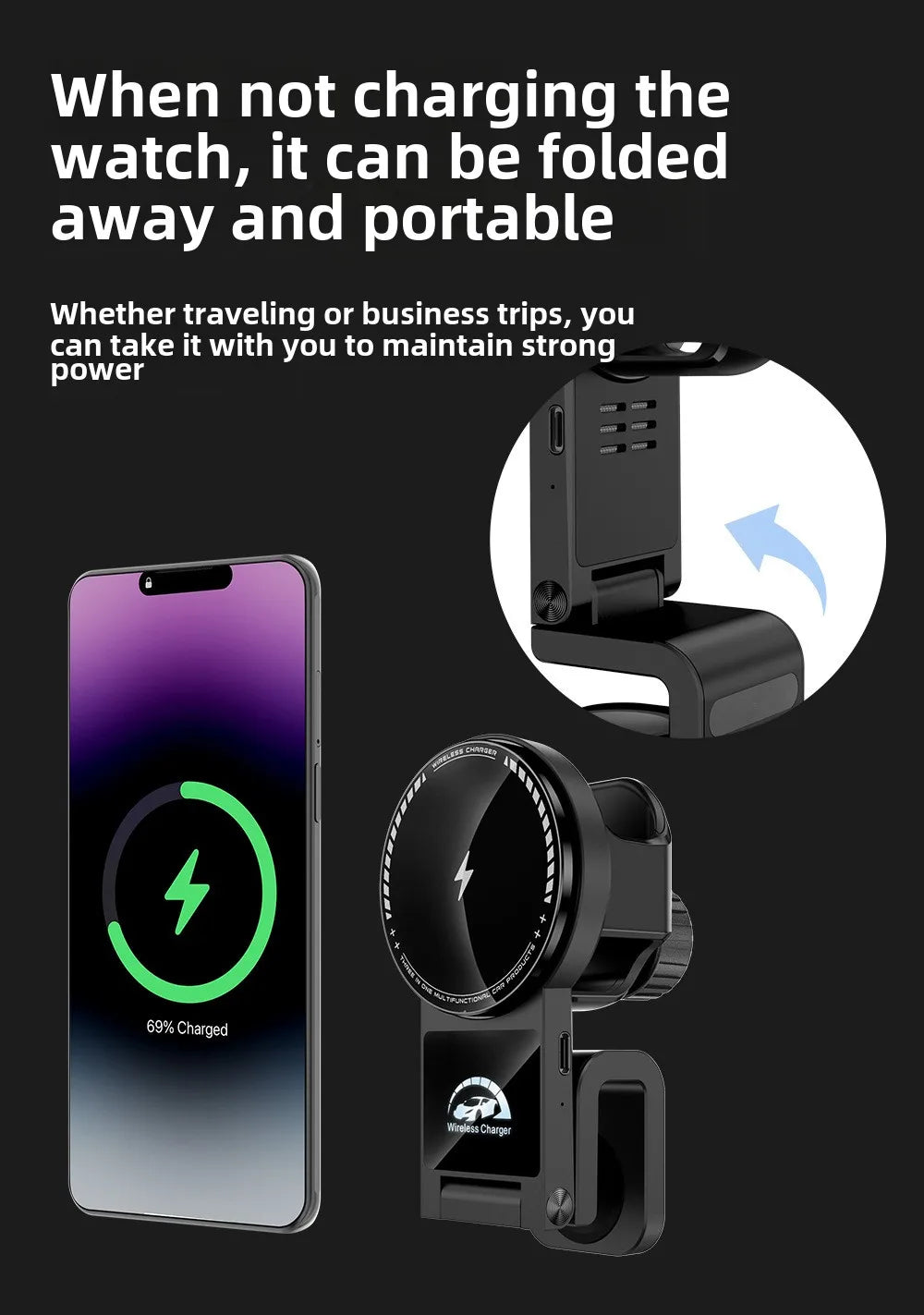 Magnetic Wireless Charger Car Phone Holder 15W Fast Charging  Air Outlet Hook Mount Stand for Magsafe IPhone 16 Earphone Iwatch