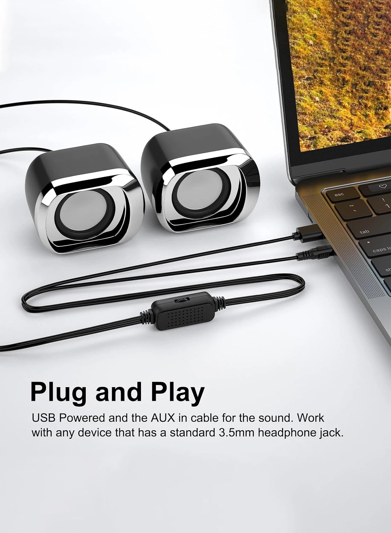 Computer Speaker - Compact and Delicate Laptop Speakers with Volume Control and 3.5 Mm Audio Plug, USB-Powered Desktop Speaker