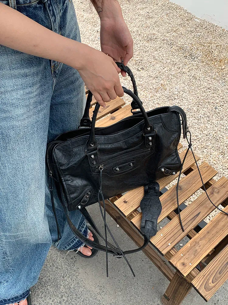 Luxury Designer City Motorcycle Shoulder Tote Bag for Women Large Capacity Autumn Winter Handbag Crossbody Stylish Women's Bag