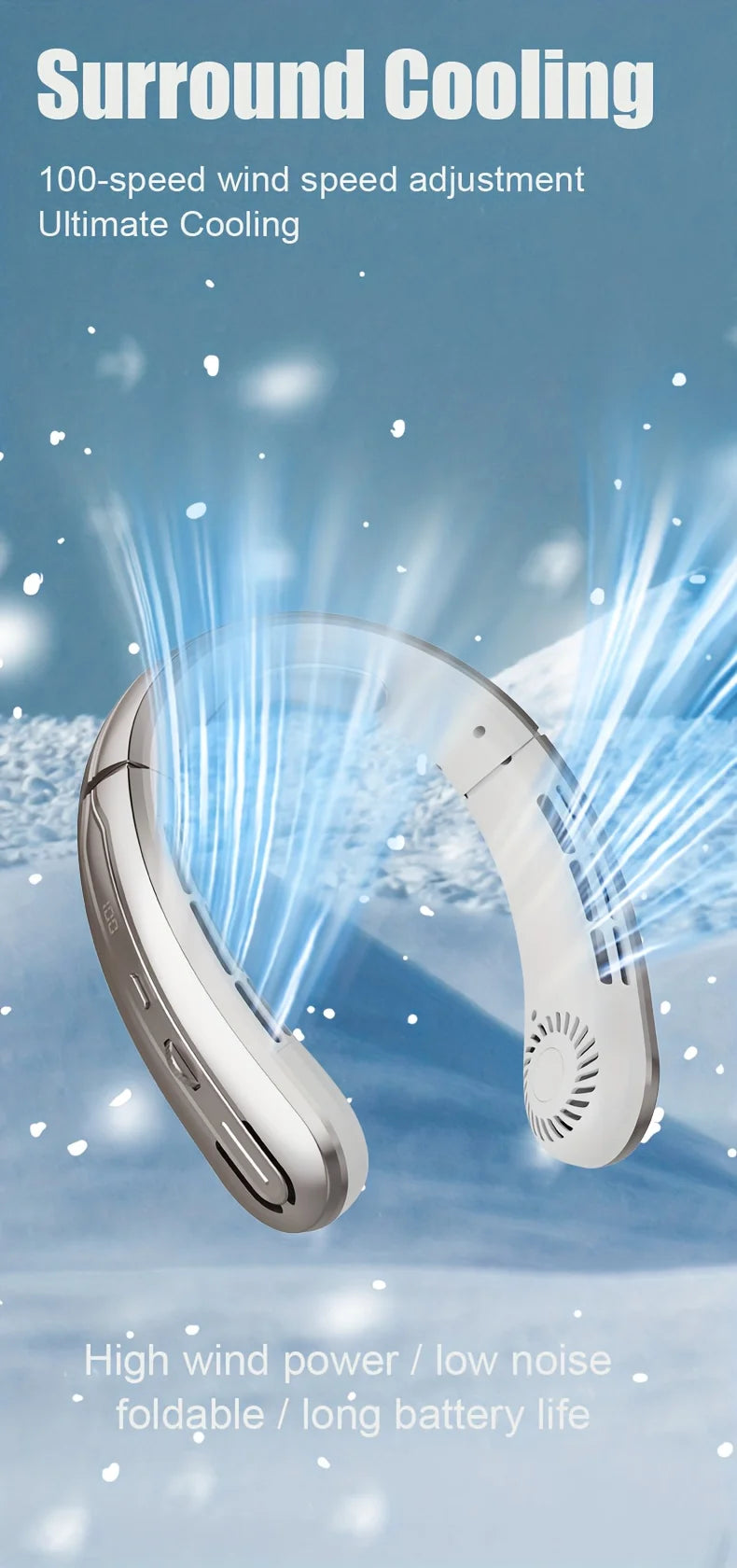 8000mAh USB Hanging Neck Fan Portable Bladeless Rechargeable Mute LED 100 Speed Digital Display Electric Fans Air Cooler