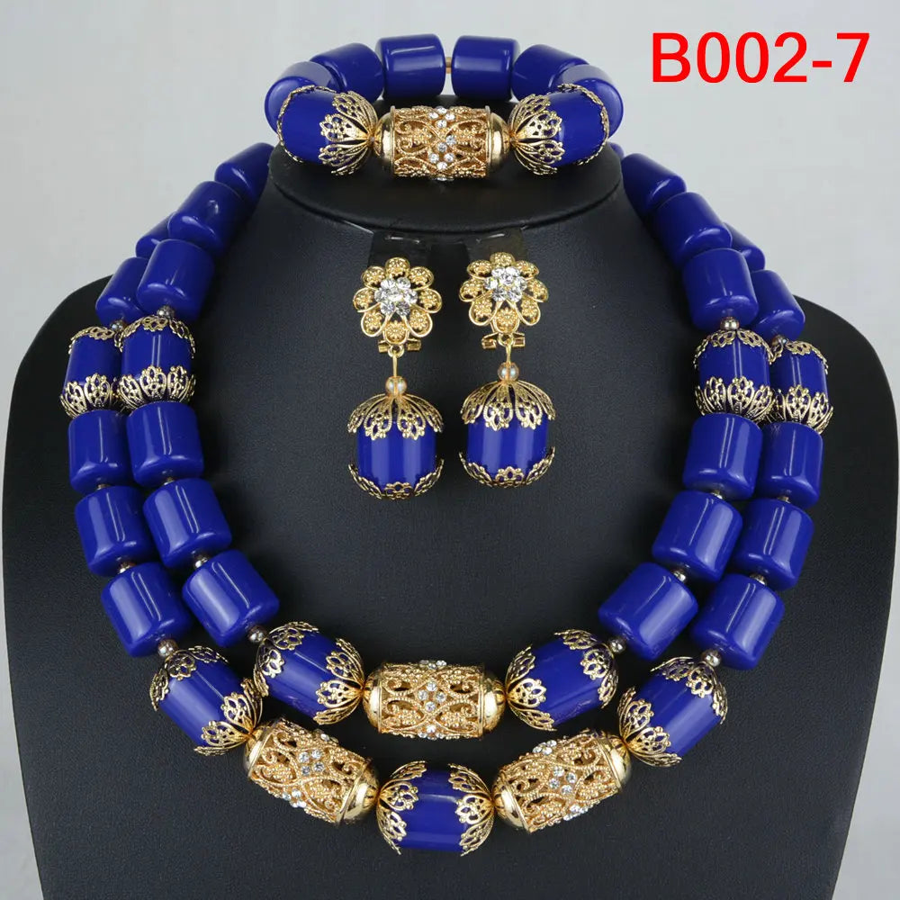 High Quality 2 Layers Artificial Coral Bead African Wedding Jewelry Set Women Necklace Nigeria Bride Party Gift