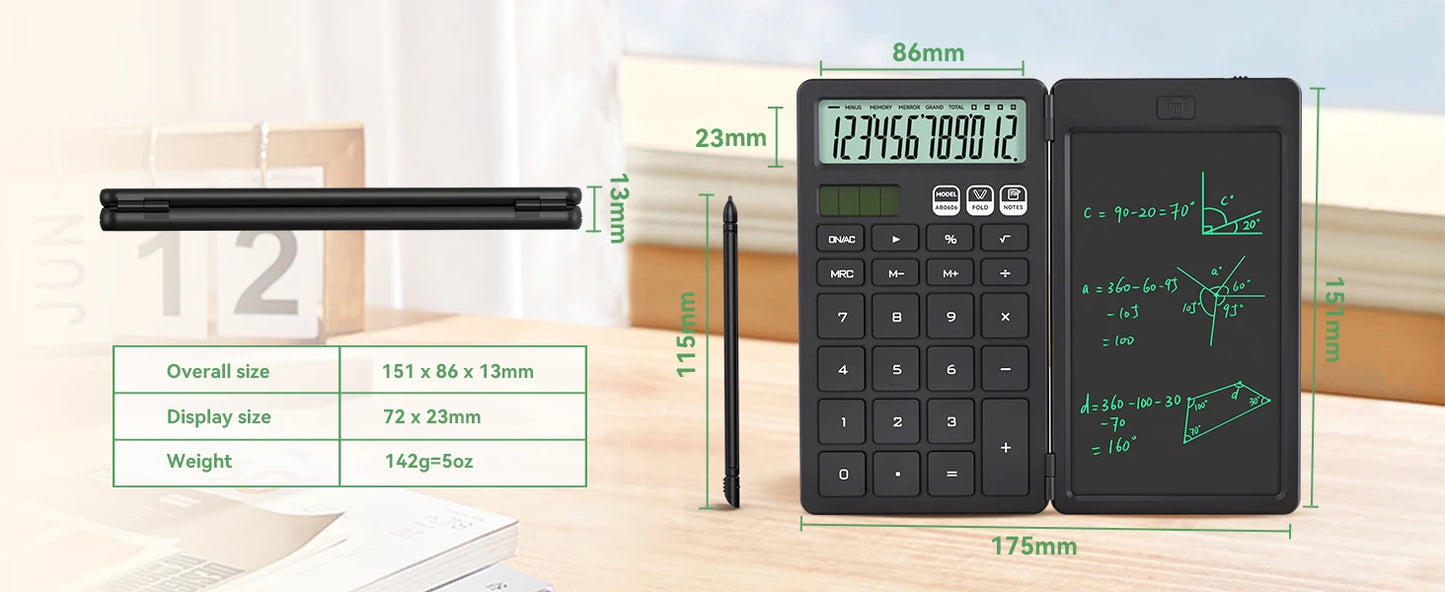 Upgraded Basic Calculator with 6.5 Inch Notepad Standard Calculator Pocket 12 Digits Function 2 in 1 Portable for School Office