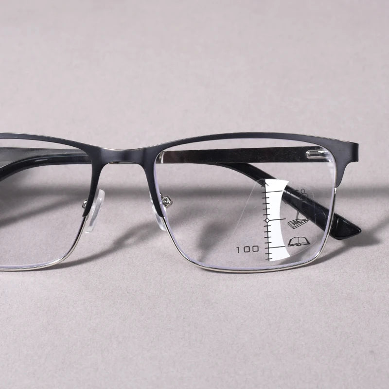 Black Double Color Frame Progressive Multifocal Reading Glasses Anti-blue Light Far Sight Glasses Men Big Full Frame Business Pr