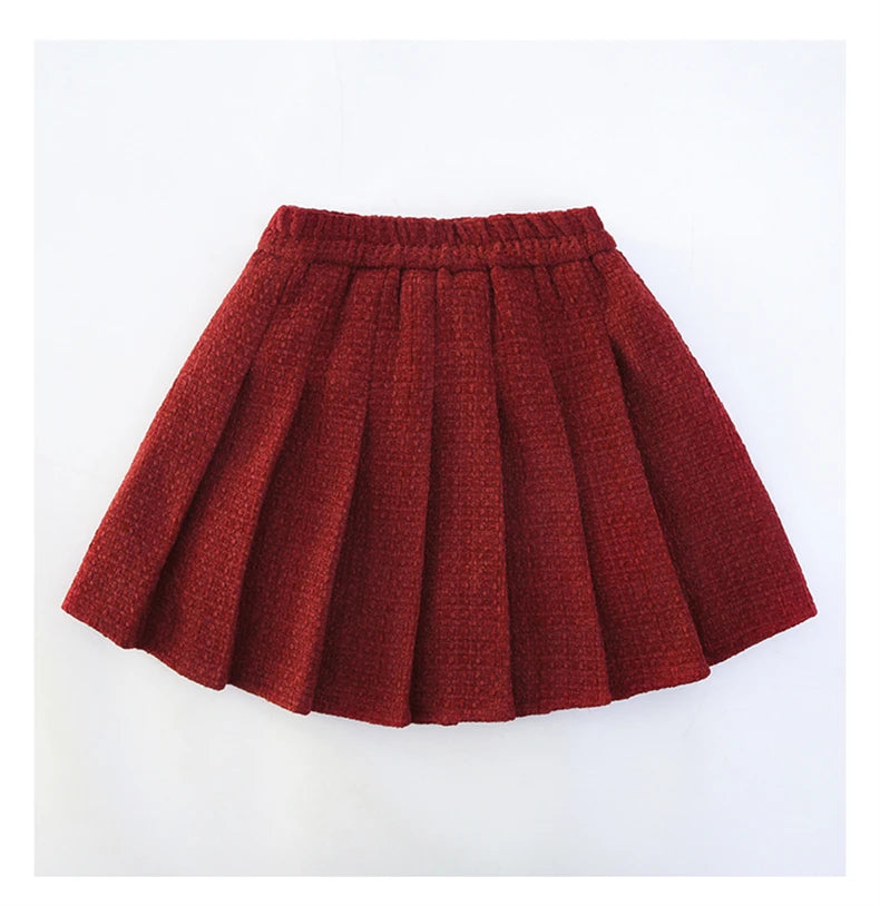 design winter teen girl clothes set beaded round neck jacket+Pleated skirt 2pcs Christma junior children outfit kids suit 4-14