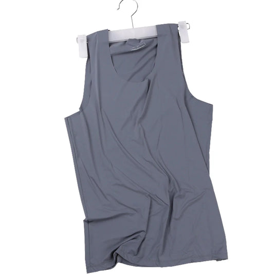 Men's ice silk sports trackless solid color I-word sweat vest single sleeveless tight-fitting fitness one-piece base shirt