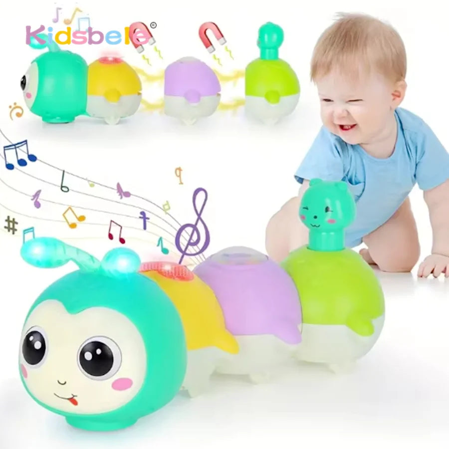Montessori Electric Sensory Crawling Caterpillar Toys Christmas Gift for Toddler with Music and Light 1-3 Years Tummy Time Toy
