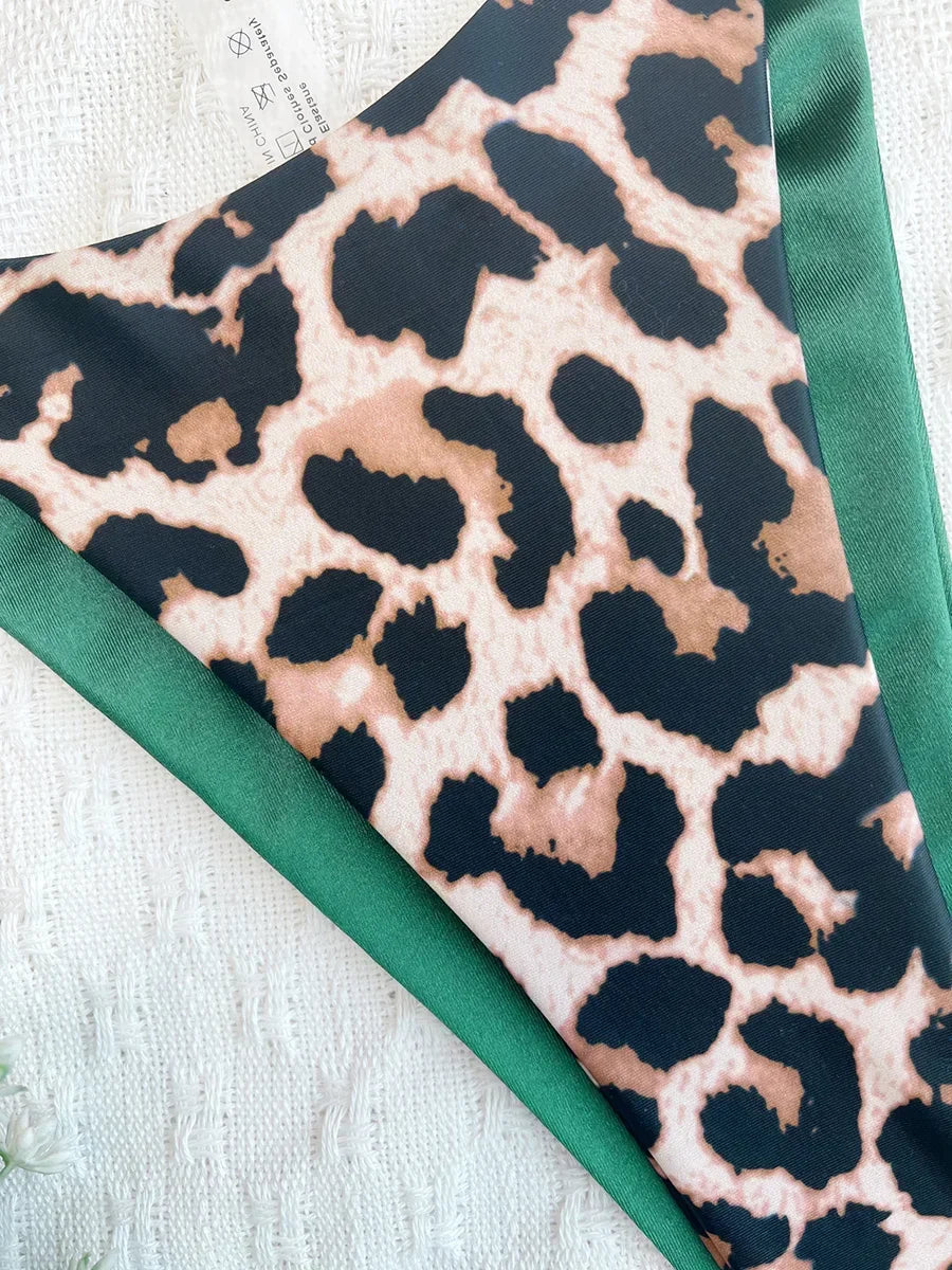 Halter Splicing Leopard Bikinis 2026 Satin Bikini Female Swimsuit Women Swimwear Two-pieces Bikini Set Micro Bathing Suit Swim