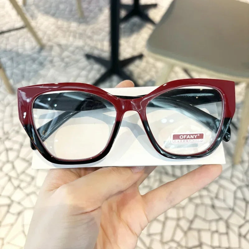 Women's Fashion Glasses Anti-Blue Light Trendy Luxury Large Frame Cat Eye Presbyopia Glasses Full Frame Premium Color Blocked