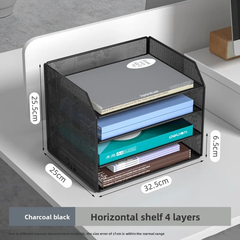 4 Trays Paper Organizer Letter Tray with Handle-Mesh Desk File Organizer, Paper Sorter Desk Organizer for Office, Home or School