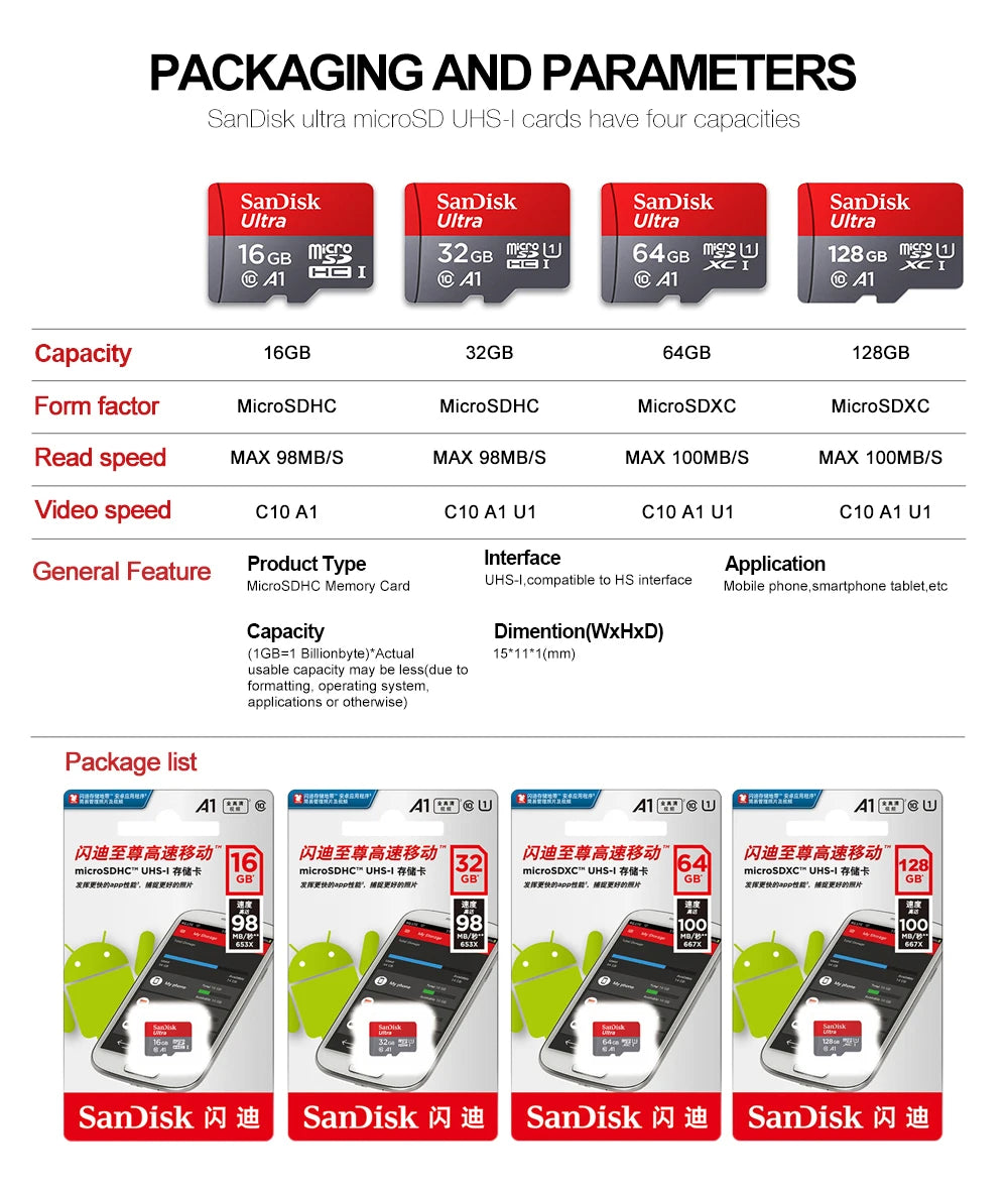 100% Original Sandisk Micro SD Card 128GB Class10 Flash TF Card 128GB Memory Card 128gb memoria disk for samrtphone and table PC