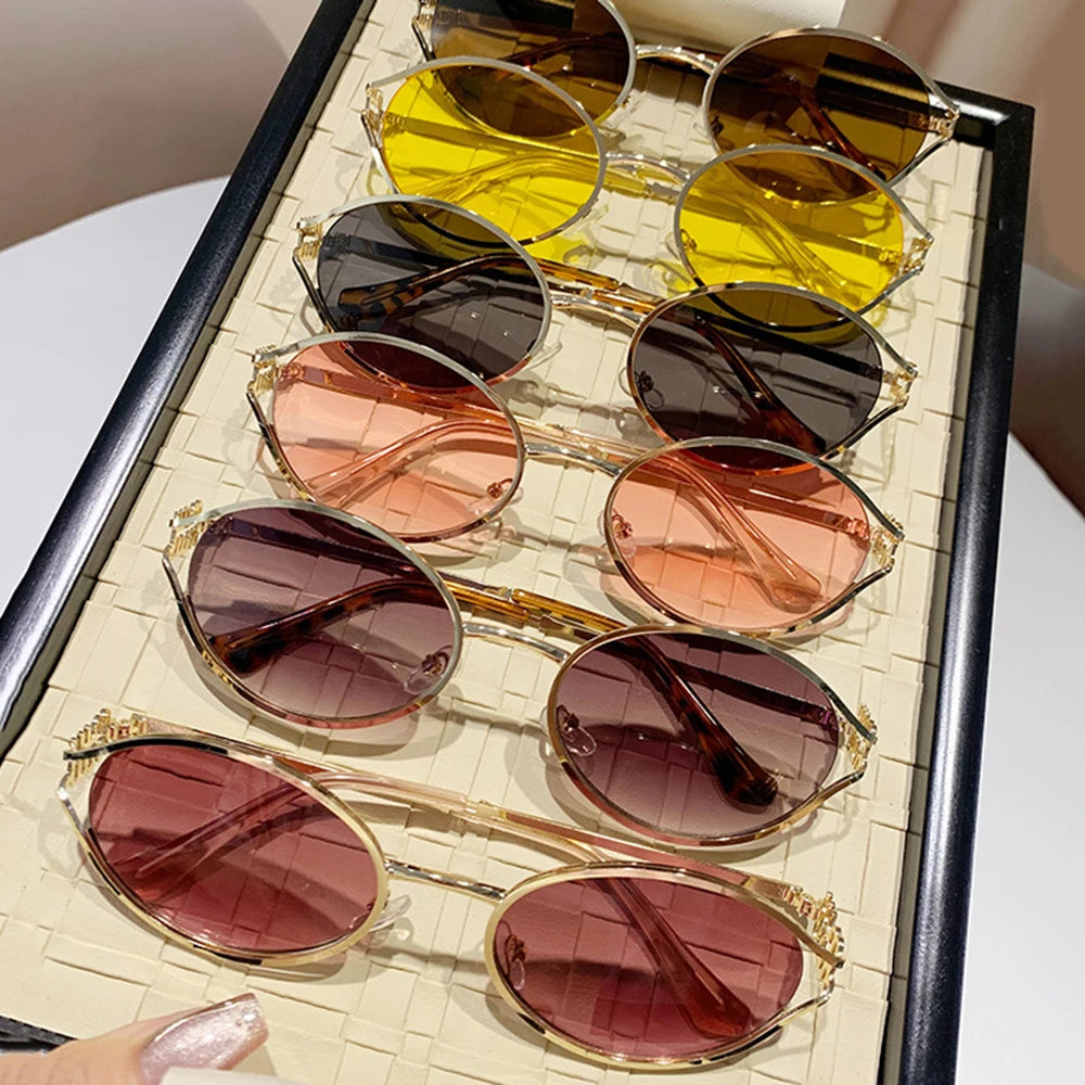 Fashion Oval Sunglasses Women Men Luxury Designer Metal Frames Sun Glasses Female Gradient Shades Eyewear UV400 De Sol Oculos