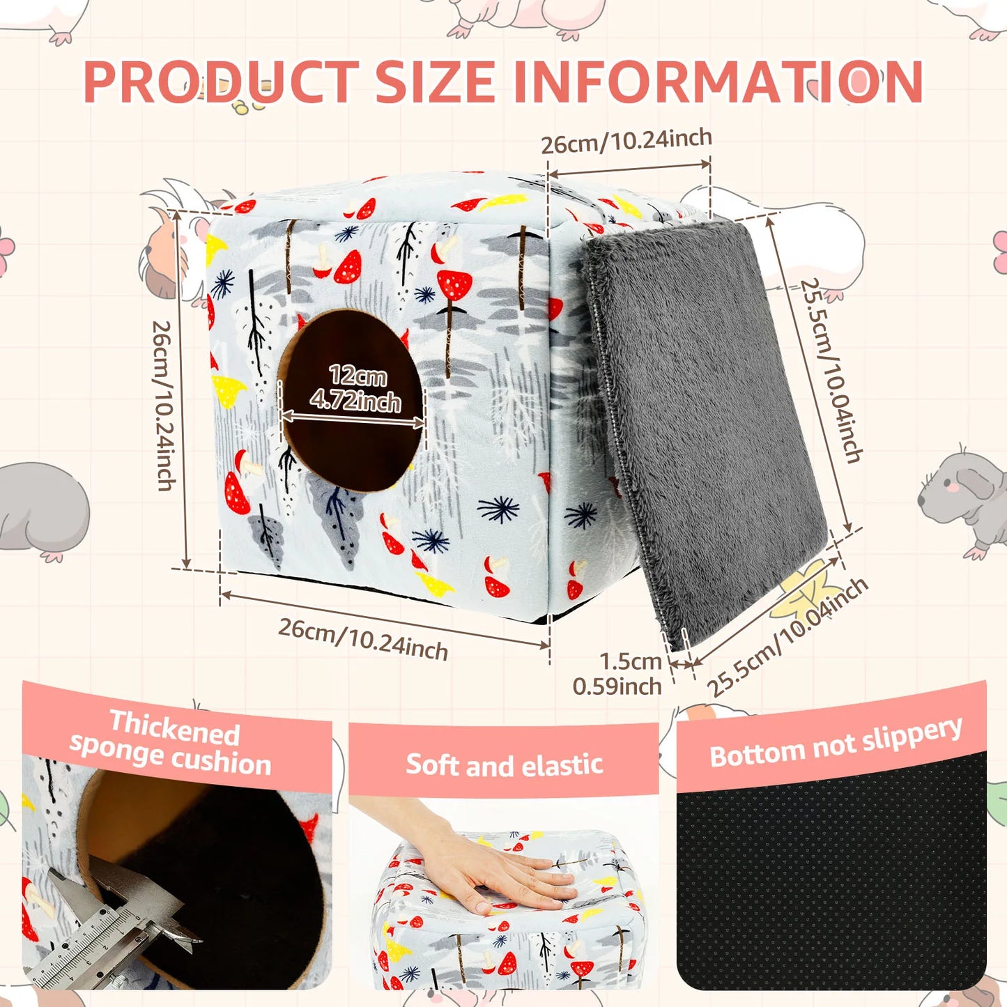 Guinea Pig House Bedding Cage Hamster Small Animal Nest Winter Warm Pet Bed for Chinchilla Mice Squirrel Guinea Pig/Rat/Hedgehog