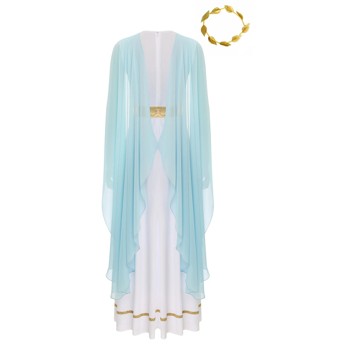 Womens Halloween Greek Beauty Carnival Cosplay Party Costumes Gold Leaves Garland Headwear And Cap Sleeve Ancient Toga Dress