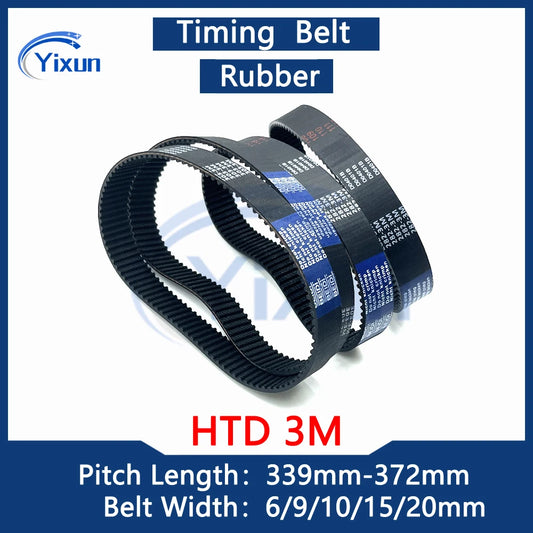 HTD 3M Timing Drive Belt Length 339 342 345 348 351 354 357 360 363 366 369 372mm Width 6/9/10/15/20mm Sand belt machine Parts